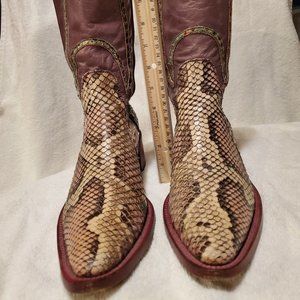 Vintage Rocco P. Python Snakeskin Cowboy Boots Pastel 11" Tall 2" Heel